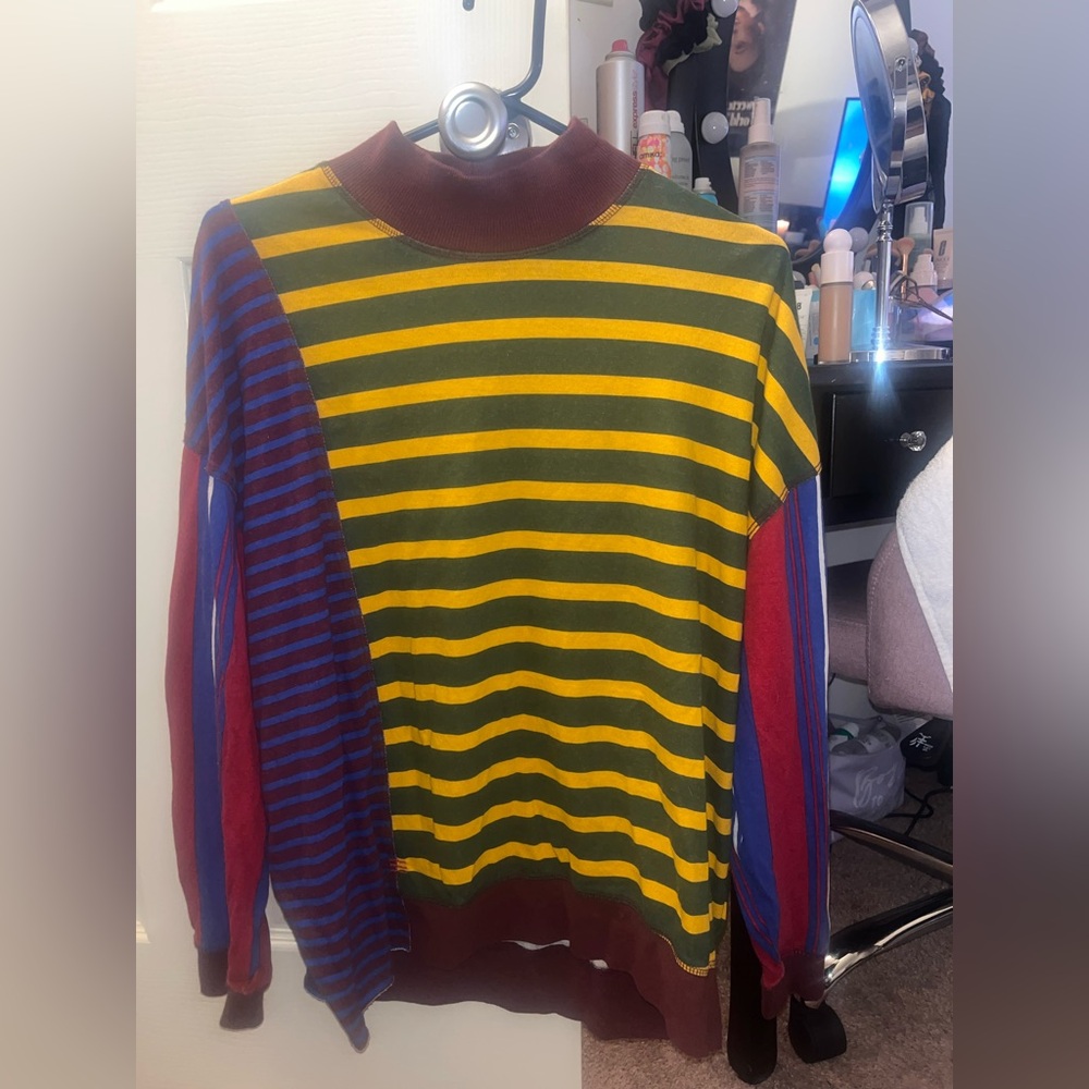 BDG Multicolor Striped Long Sleeve Tee - Yellow, Green, Burgundy, Blue, Red